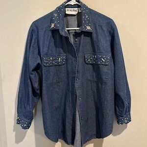 Vintage Denim Bedazzled Shirt - Size Medium - Made in the USA